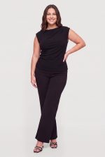 Plus Size Crepe Knit Side Ruched Boat Neck Blouse