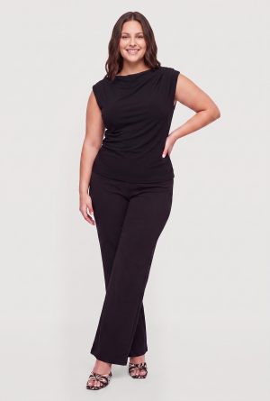 Plus Size Crepe Knit Side Ruched Boat Neck Blouse