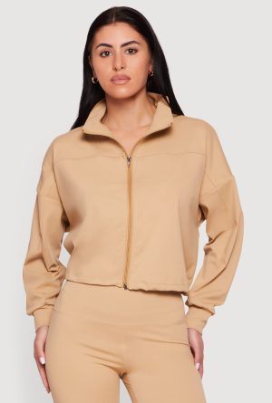 Drop Shoulder Zip Front Collared Sweatshirt