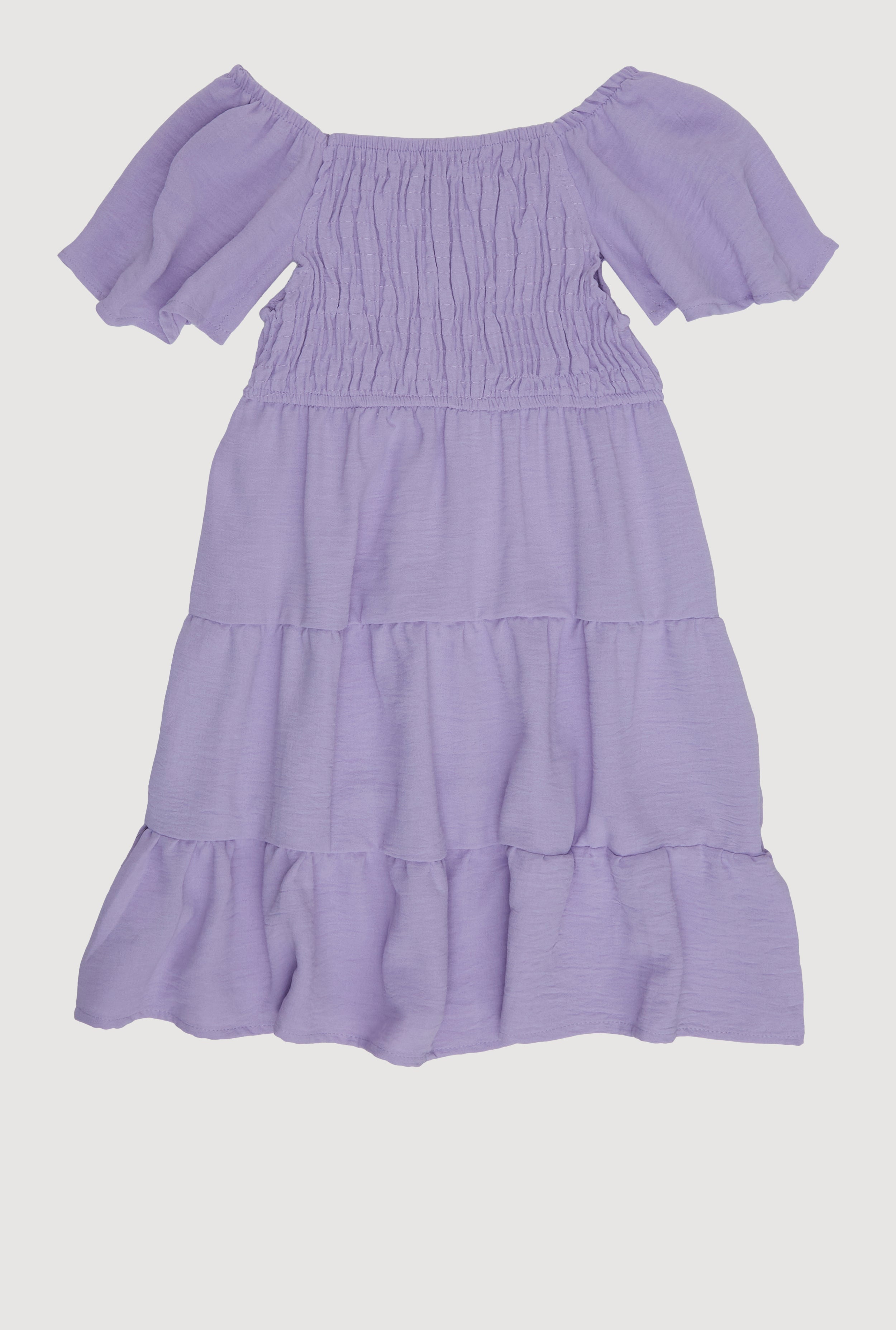 Little Girls Airy Crepe Knit Tiered Smocked Dress - Image 3