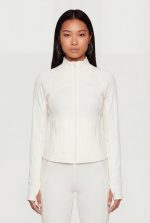 Brushed Knit Mock Neck Zip Front Sweatshirt