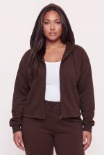 Plus Size Fleece Lined Raw Hem Zip Front Hoodie